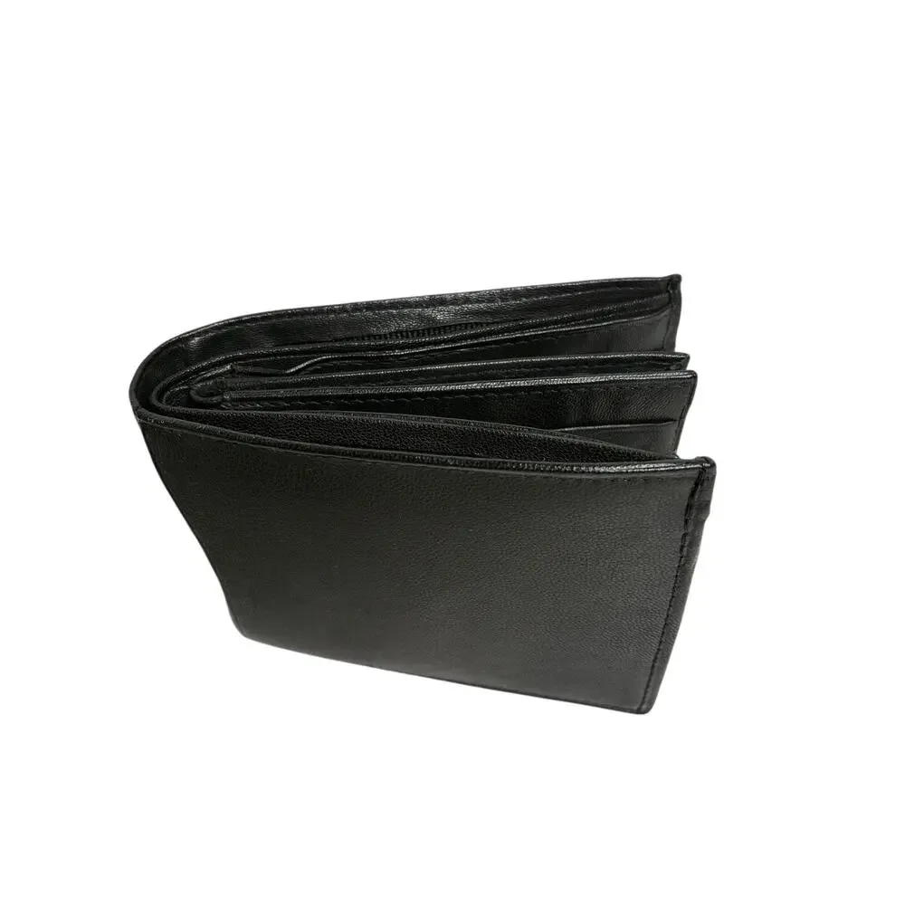 Handcrafted Men's Genuine Leather Tri-fold Wallet Black
